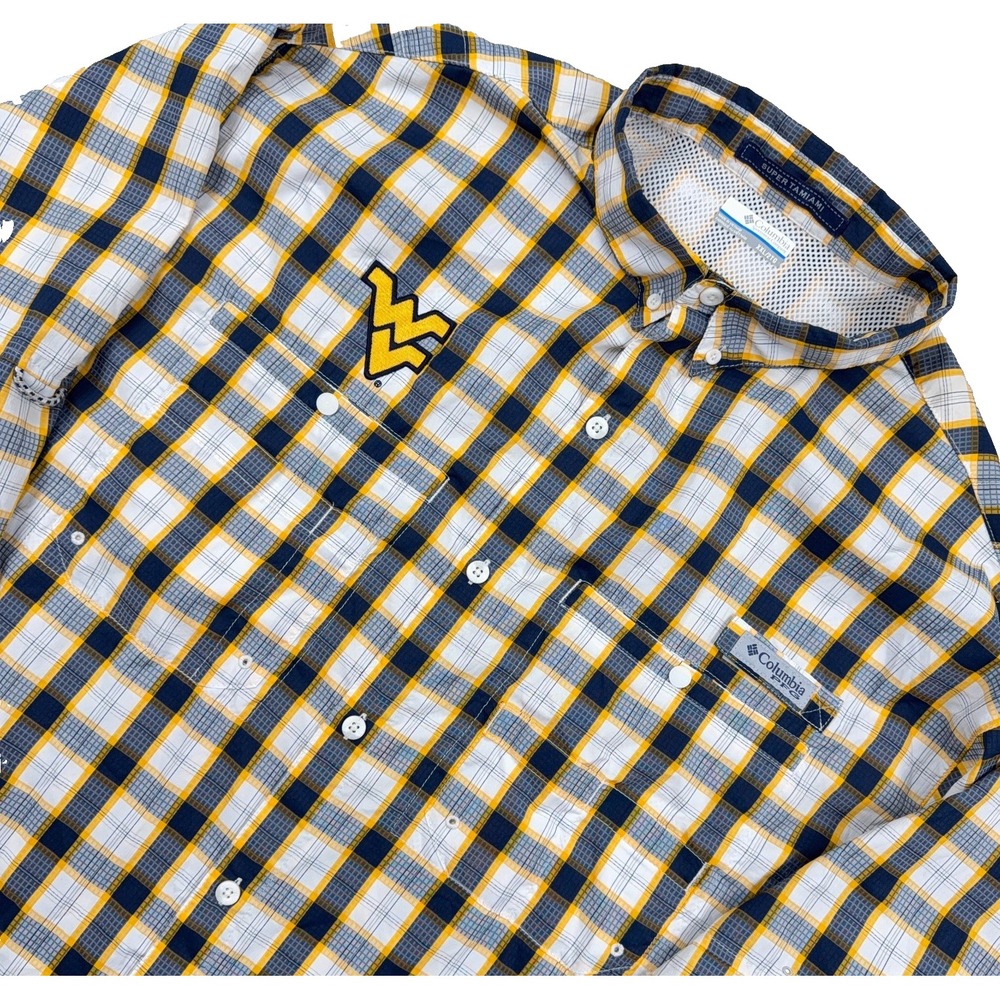 West Virginia Mountaineers Shirt Men XXL 2XL Coulumbia PFG Tamiami WVU Button Up